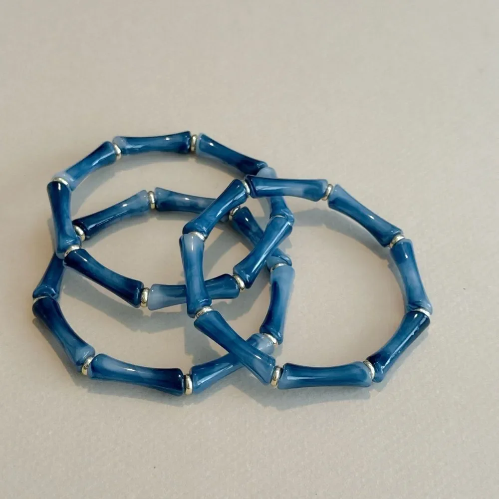 Free People Blue Resin Bamboo Link Bracelet with Gold Accents